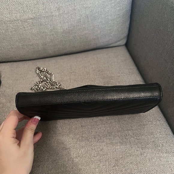 Saint Laurent Cassandre Matelasse Wallet on a Chain Black with Silver Hardware - Picture 5 of 11